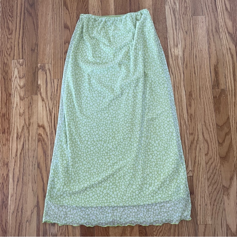 American Eagle green & white mesh floral midi skirt size XS